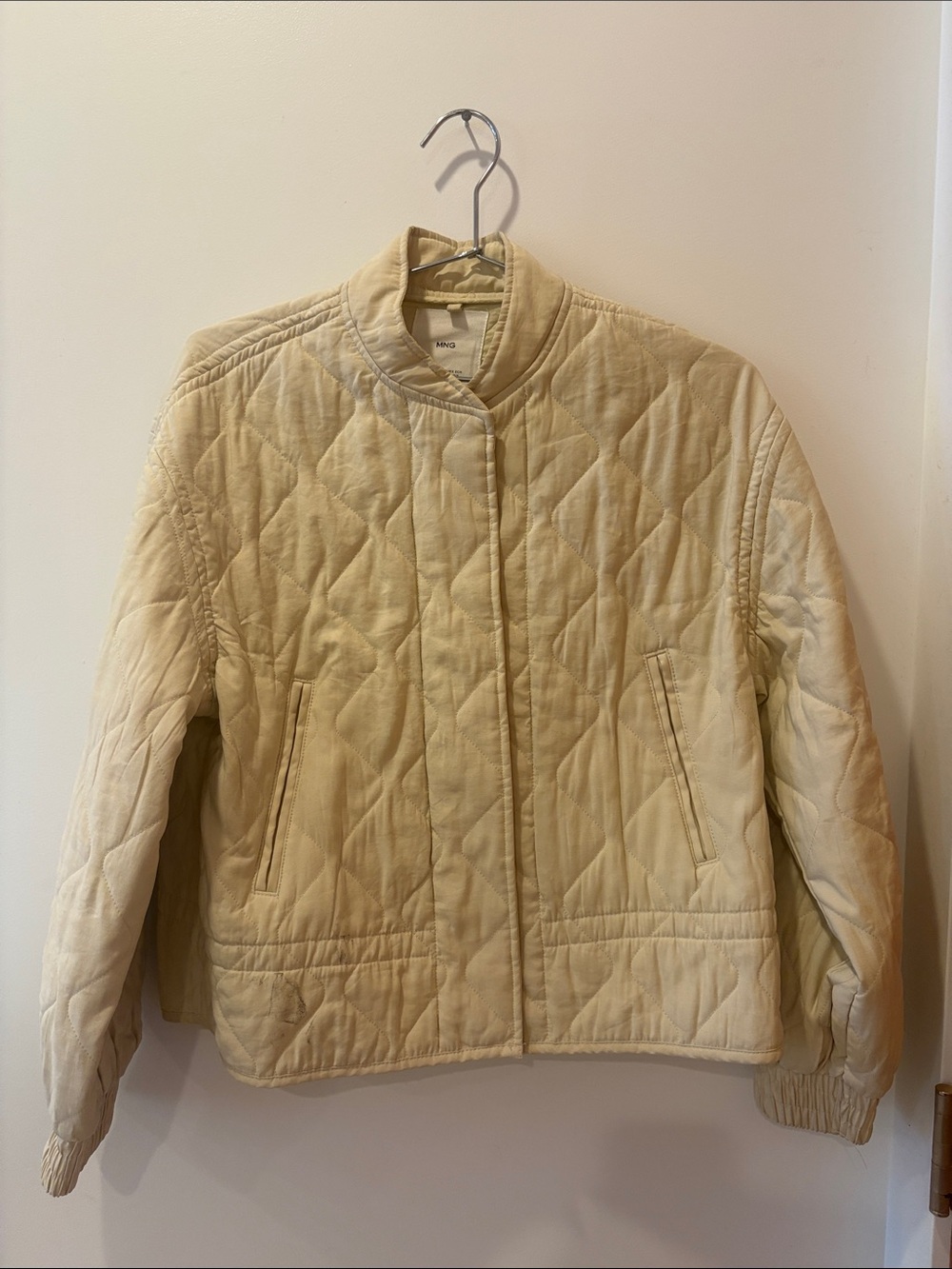 Mango Quilted Puffer Jacket in Light Beige